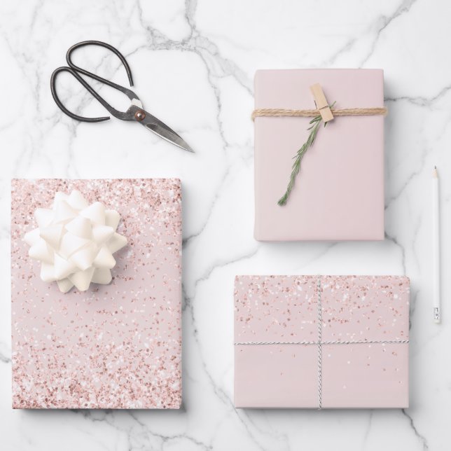 Feuille De Papier Cadeau Parties scintillant brillante rose pâle (Recto)