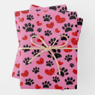 Feuille De Papier Cadeau Parties scintillant Cartoon Chien Empreintes de pa