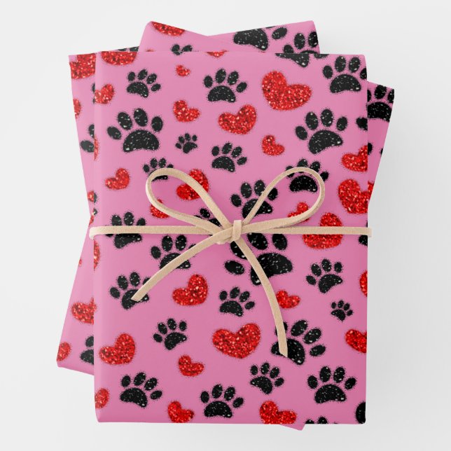 Feuille De Papier Cadeau Parties scintillant Cartoon Chien Empreintes de pa (En situation)