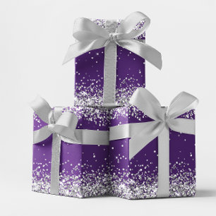 Feuille De Papier Cadeau Parties scintillant d'argent et Royal Purple