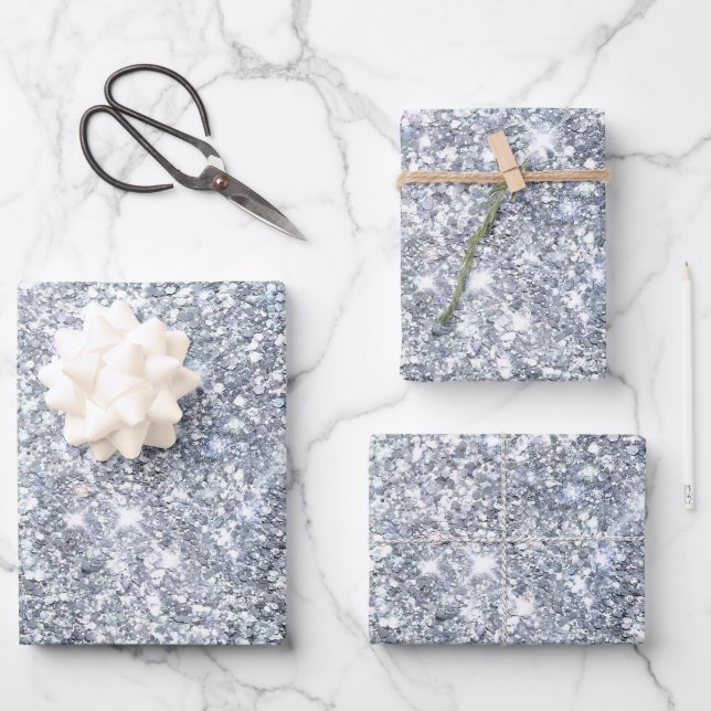 Feuille De Papier Cadeau Parties scintillant d'argent Glam Bling tendance é (Recto)