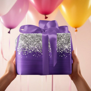 Feuille De Papier Cadeau Parties scintillant d'argent mousseux Améthyste vi