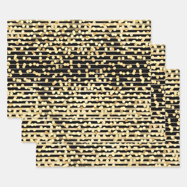 Feuille De Papier Cadeau parties scintillant de confettis noir d'or scintil (Lot)