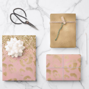 Feuille De Papier Cadeau Parties scintillant de léopard d'or Peach Girl