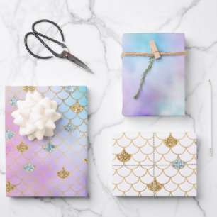 Feuille De Papier Cadeau Parties scintillant d'eau rose violet Mermaid