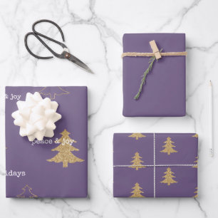 Feuille De Papier Cadeau Parties scintillant d'or Arbres de Noël Citations 