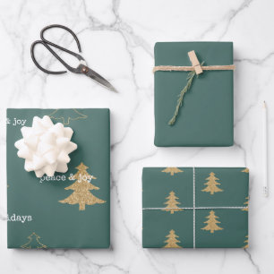 Feuille De Papier Cadeau Parties scintillant d'or Citations de Noël Pine G