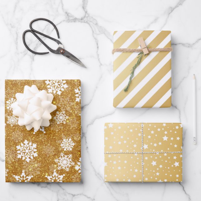 Feuille De Papier Cadeau Parties scintillant d'or Flèches blanches Stripes  (Recto)