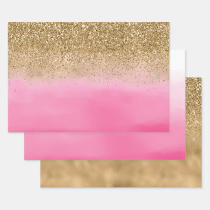 Feuille De Papier Cadeau Parties scintillant d'or Girl Pink