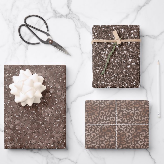 Feuille De Papier Cadeau Parties scintillant Empreinte de léopard Brown au  (Recto)
