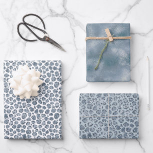 Feuille De Papier Cadeau Parties scintillant Empreinte de léopard Denim Bl