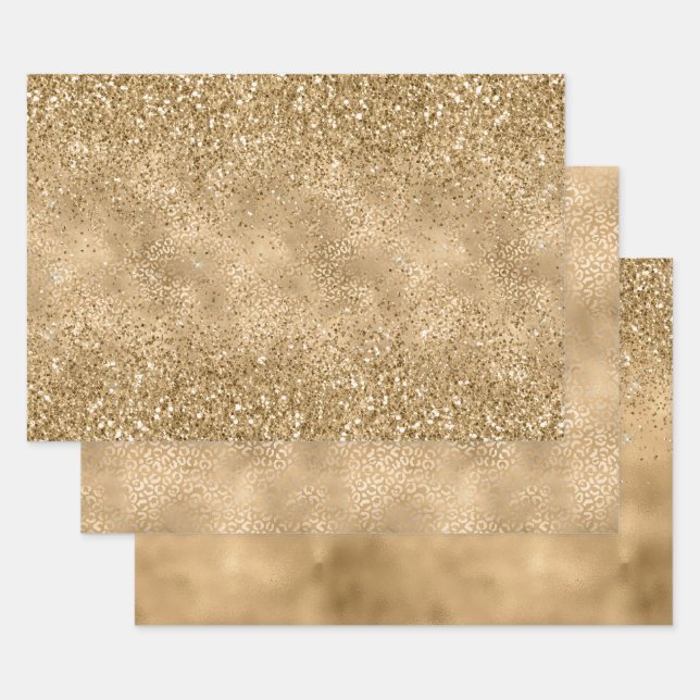 Feuille De Papier Cadeau Parties scintillant Empreinte de léopard Gold Glam (Lot)
