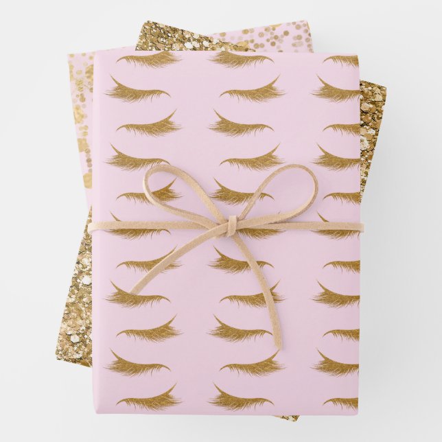 Feuille De Papier Cadeau Parties scintillant en or rose Fille Eyelashes (En situation)