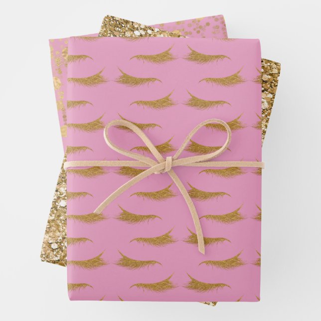 Feuille De Papier Cadeau Parties scintillant en or rose Fille Eyelashes (En situation)