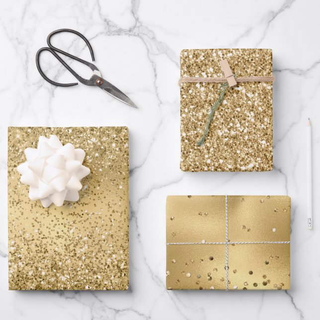Feuille De Papier Cadeau Parties scintillant étincelante Glam Gold (Recto)