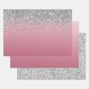 Feuille De Papier Cadeau Parties scintillant étincelante rose argent    