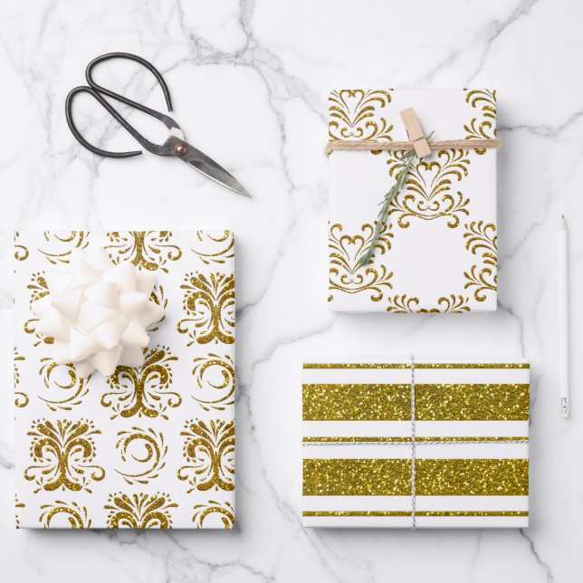 Feuille De Papier Cadeau Parties scintillant Gold Faux Grandes et Flourdiss (Recto)