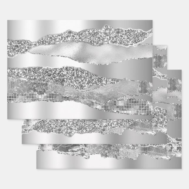 Feuille De Papier Cadeau Parties scintillant gris argenté gris gris métalli (Lot)