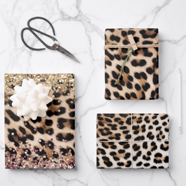 Feuille De Papier Cadeau Parties scintillant Leopard Gold Rose (Recto)