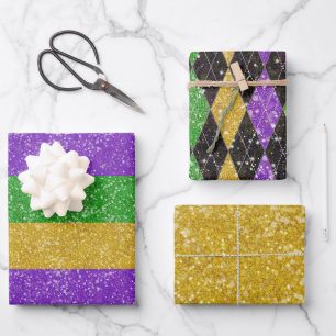 Feuille De Papier Cadeau Parties scintillant Mardi Gras Harlequin Jacquard 