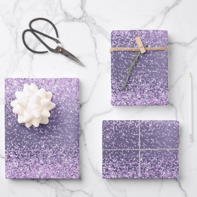 Feuille De Papier Cadeau Parties scintillant métallique violet Motif étince (Recto)