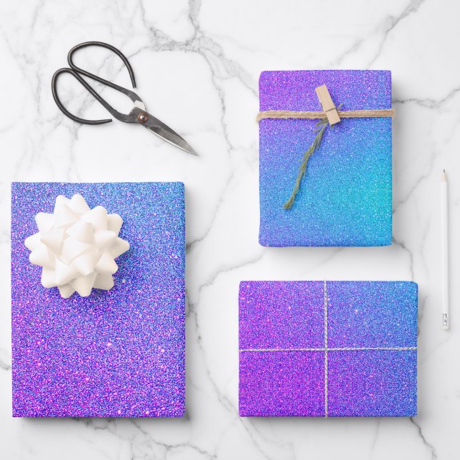 Feuille De Papier Cadeau Parties scintillant moderne Turquoise violet Faux  (Recto)