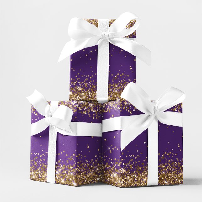 Feuille De Papier Cadeau Parties scintillant or et Royal Purple (Gold Glitter and Royal Purple Wrapping Paper Sheets)