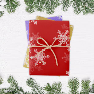 Feuille De Papier Cadeau Parties scintillant Red Indigo Golden Snowflakes N