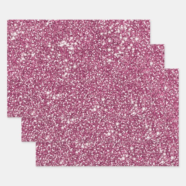 Feuille De Papier Cadeau Parties scintillant rose Faux Texture (Lot)