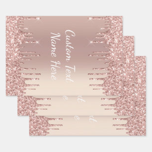 Feuille De Papier Cadeau Parties scintillant rose Gold Blush Éclats Texte p