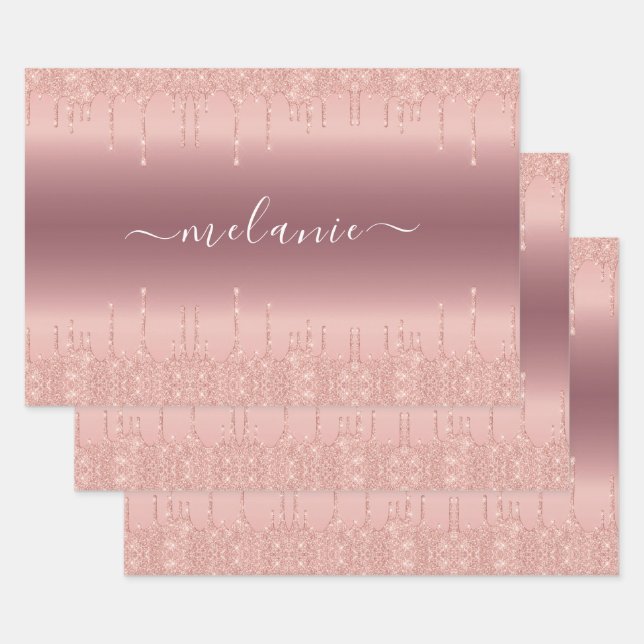Feuille De Papier Cadeau Parties scintillant rose Gold Votre nom Envelopper (Lot)