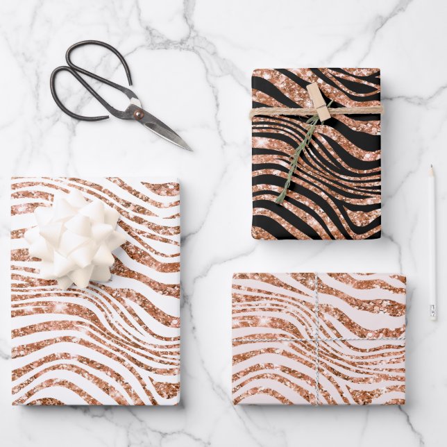 Feuille De Papier Cadeau Parties scintillant rose Gold Zebra (Recto)