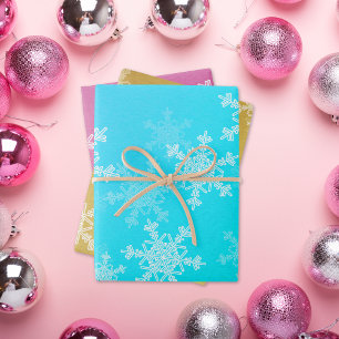 Feuille De Papier Cadeau Parties scintillant rose Icy Bleu Golden Snowflake