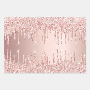 Feuille De Papier Cadeau parties scintillant rose or gouttes rose brillant 