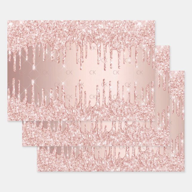 Feuille De Papier Cadeau parties scintillant rose or gouttes rose étincelan (Lot)