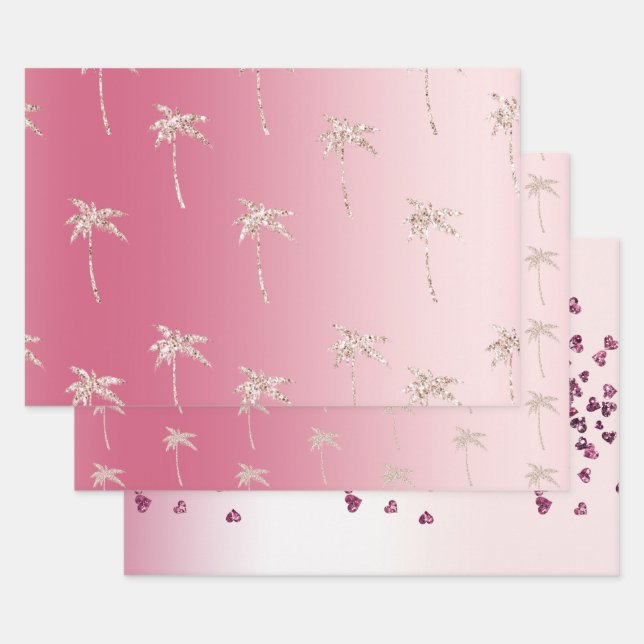 Feuille De Papier Cadeau Parties scintillant rose pâle Palmiers Ombre (Lot)