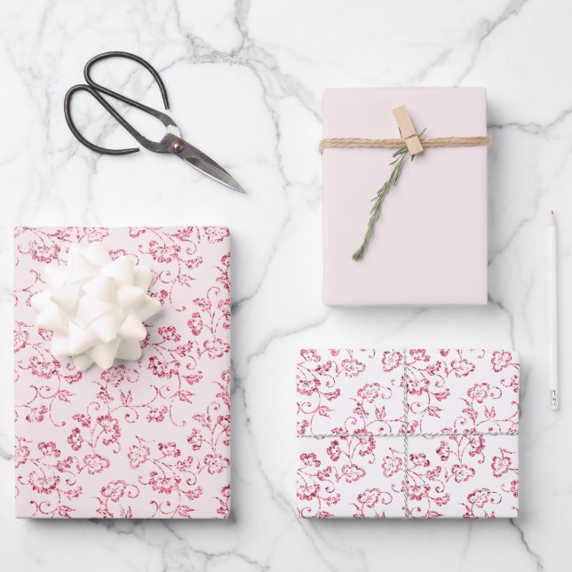 Feuille De Papier Cadeau Parties scintillant rose pâle romantique Mariage f (Recto)
