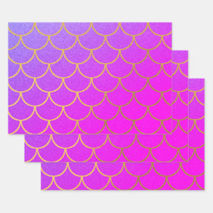 Feuille De Papier Cadeau Parties scintillant rose violet de sirène or
