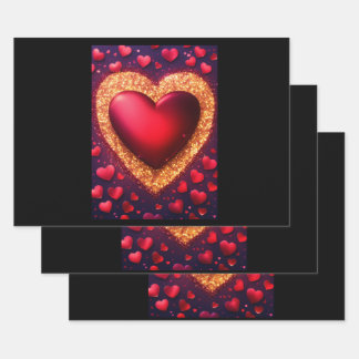 Feuille De Papier Cadeau parties scintillant rouge aux coeurs