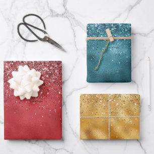 Feuille De Papier Cadeau Parties scintillant rouge dorée