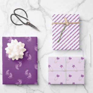Feuille De Papier Cadeau Parties scintillant violette Baby shower pieds béb