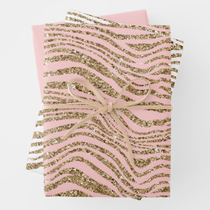 Feuille De Papier Cadeau Parties scintillant Zebra Gold Rose