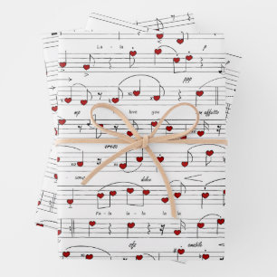 Feuille De Papier Cadeau Partition de musique de chanson d'amour pour cœurs