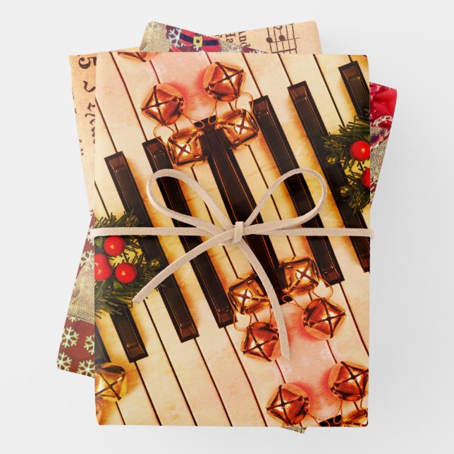 Feuille De Papier Cadeau Partition Musique Noël cloches Piano Song Père Noë (En situation)