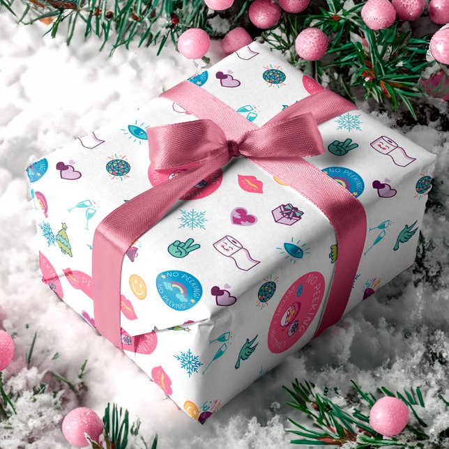 Feuille De Papier Cadeau Pas de Pékin brillant vacances Noël Emoji Motif (No Peeking Bright Holiday Christmas Emoji Pattern Wrapping Paper Sheets)