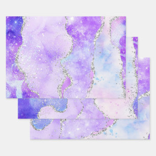 Feuille De Papier Cadeau Passé Glamour Pastel Violet & Paillettes d'Argent 
