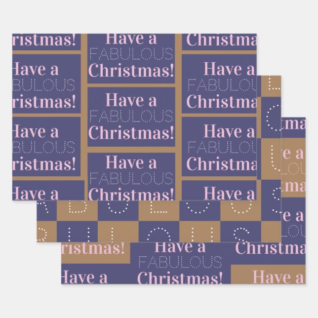 Feuille De Papier Cadeau Passez un fabuleux Noël | Texte bleu rose marine (Lot)