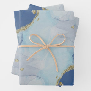 Feuille De Papier Cadeau Pastel Aquarelle Bleu Marbre Abstrait Motif