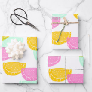 Feuille De Papier Cadeau Pastel Aquarelle Pastèque Rose Vert Jaune Motif  