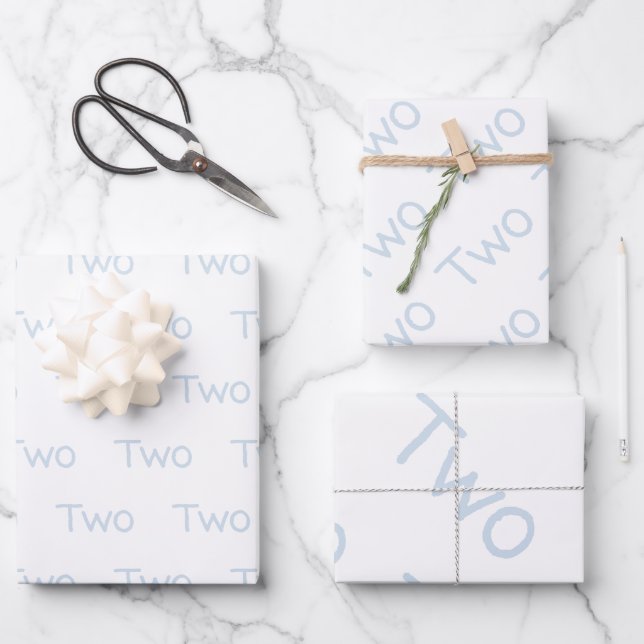 Feuille De Papier Cadeau Pastel Blue Deux Ans (Recto)